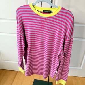 Pink and Purple Striped Sweatshirt with yellow trim, Size XL
